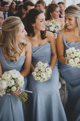 Cheap Column Chiffon Ruffles One Shoulder Long Bridesmaid Dresses on Line