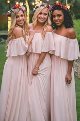 Ruffles Chiffon Off-the-shoulder Floor-length Bridesmaid Dresses
