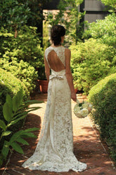 A-line Floor-Length Sleeveless Sheath Lace Wedding Dress