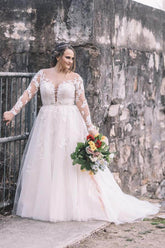 Lace Plus Size A-line Long Sleeves Wedding Dress, Bridal Gown