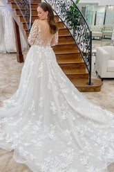 Beautiful Tulle A-line Long Sleeves Wedding Dresses With Lace Appliques