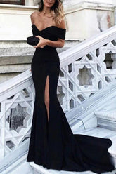 Off Shoulder Side Slit Mermaid Prom Dresses Evening Dress