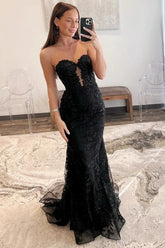 Tulle Mermaid Lace Appliques Sweetheart Keyhole Long Prom Dress