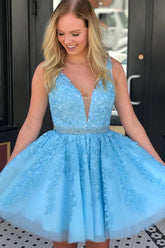 Tulle A-line Beaded Short Homecoming Dresses With Appliques