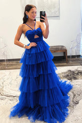 Blue Tulle Layers Long Formal Dress Princess Prom Dresses