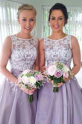 Cute Lavender Lace High Neck Bridesmaid Dress, Wedding Party Dresses