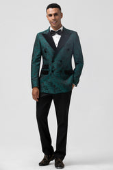 Dark Green Peak Lapel Jacquard 2 Pieces Prom Men's Suits