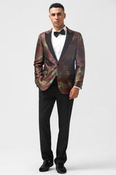 Brown Jacquard Peak Lapel 2 Pieces Men's Prom Suits