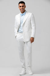 White Grid Peak Lapel Double Breasted 2 Pieces Formal Prom Men's Suits