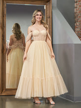 A-Line Champagne Tulle Sweetheart Tea-Length Prom Dress