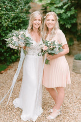 Chiffon A-line Beaded Open Back Wedding Dresses, Beach Bridal Gowns