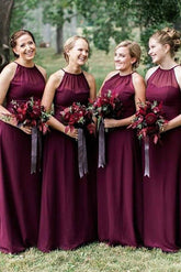 Chiffon A-line Halter Neck Bridesmaid Dresses, Wedding Party Dress