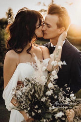 Chiffon A-line V-Neck Off-the-Shoulder Backless Simple Wedding Dresses