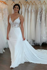 Chiffon Spaghetti Straps Lace Appliques Bohemian Wedding Dresses