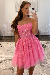 A-Line Tulle Lace Homecoming Dress with Appliques