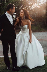 Fabulous Ivory Satin Ball Gown Sweetheart Wedding Dresses, Bridal Gown