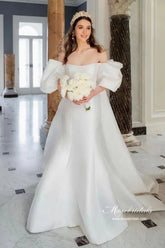 Gorgeous Satin Mermaid Off Shoulder Chapel Train Wedding Dresses