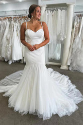 Gorgeous Satin Mermaid Sweetheart Wedding Dresses With Court Train
