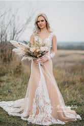 Gorgeous Tulle Mermaid Long Sleeves Wedding Dresses With Appliques