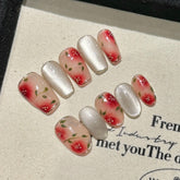 Press on Nails Set with Tool Pack Glitter Cat Eye Flower Nail Art for Summer