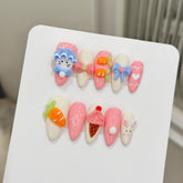 Luxury Handmade Press on Nails 3D Cute Almond Cartoon Gel Nails Thick Acrylic Full Cover Artificial Nails for Girls