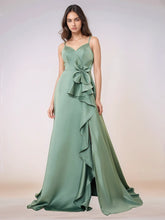 Waist Bow Spaghetti Strap A-line Bridesmaid Dress