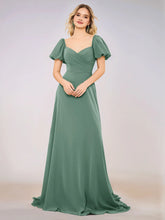 Short Puff Sleeve Chiffon A-line Bridesmaid Dress