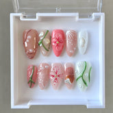 Pink Tengman Almond NailsCarefully designed pure handmade press-on gel nails