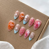 Hot SaleFrench Pink Orange Almond NailHandmade Artificial Gel Nail Press-On Nails