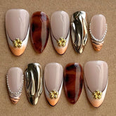 Hot SaleGold&Silver FlowerHandmade Artificial Gel Nail Press-On Nails