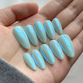 Light Blue Magic Mirror Pink Almond NailCarefully designed pure handmade press-on gel nails