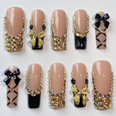 Black Long Square NailsCarefully designed pure handmade press-on gel nails