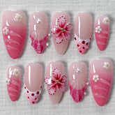 Pink White Flower NailsCarefully designed pure handmade press-on gel nails