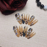 Hot SaleElegant Leopard Print Autumn 3D Long NailsHandmade Artificial Gel Nail Press-On Nails