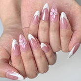 Hot SaleHandmade French Pink Flower Almond NailHandmade Artificial Gel Nail Press-On Nails