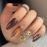 Brown Leopard Print Almond NailsCarefully designed pure handmade press-on gel nails