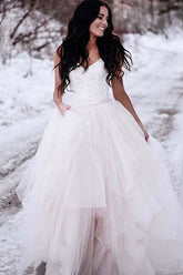 Ivory A-line Tulle Lace Top Straps Backless Wedding dresses, Bridal Gown