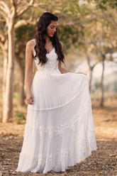 Ivory Chiffon A-line V-neck lace Beach Wedding Dresses, Bridal gown