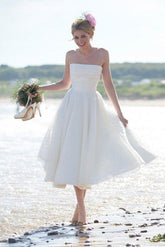 Ivory Lace A-line Tea-length Short Wedding Dresses, Bridal Gown