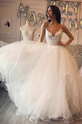 Ivory Organza Spaghetti Straps Lace Appliqued Beach Wedding Dresses