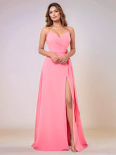 V-Neck Chiffon Drop Waist Bridesmaid Dress With Split