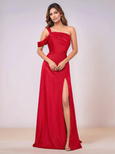 One Shoulder Sheath Slit Satin Bridesmaid Dress Zipper Back