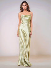 Square Spaghetti Strap Satin Sheath Bridesmaid Dress Zipper Back