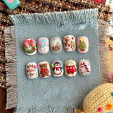 Penguins and Bears for Christmas NailsCarefully designed pure handmade press-on gel nails