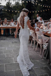 Lace Boho Mermaid Backless Cap Sleeve Bohemian Wedding Dresses