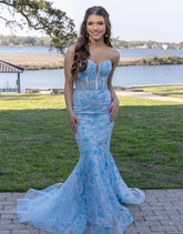 Gougeous Strapless Long Prom Dress With Appliques