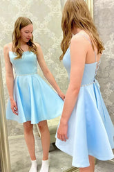 Satin Cheap Homecoming Dresses, Beaded Short Party Dresses