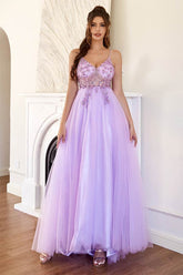 Tulle A-line Long Prom Dresses With Beading, Long Formal Dresses