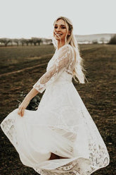 Long Sleeves Lace A-line Rustic Wedding Dresses, Wedding Gowns