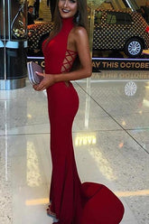 Cute Halter Mermaid High Neck Long Prom Dresses Evening Dress